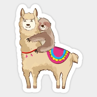 Sloth Riding Llama Hugging Animal Friends Sticker